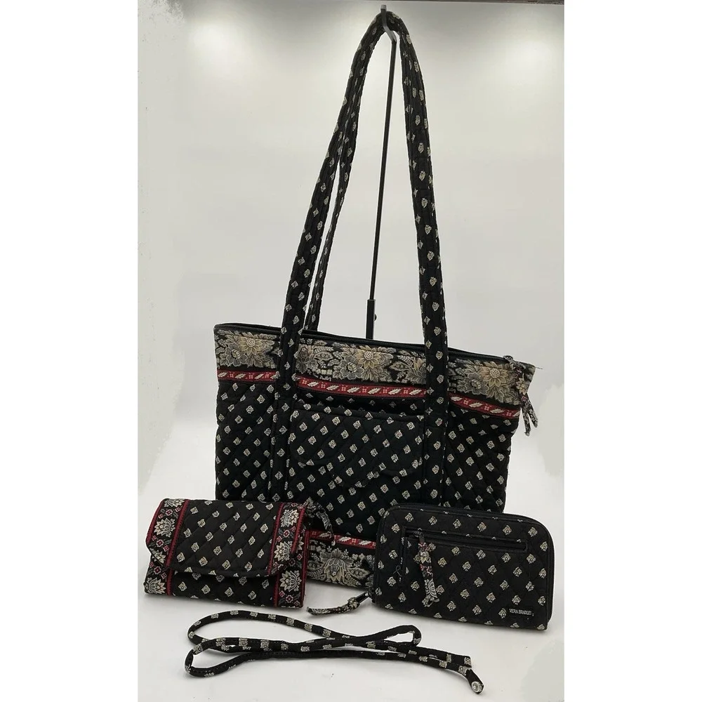 Vera Bradley Black And Paisley Vintage Purse Clutch And Matching Wallet Set